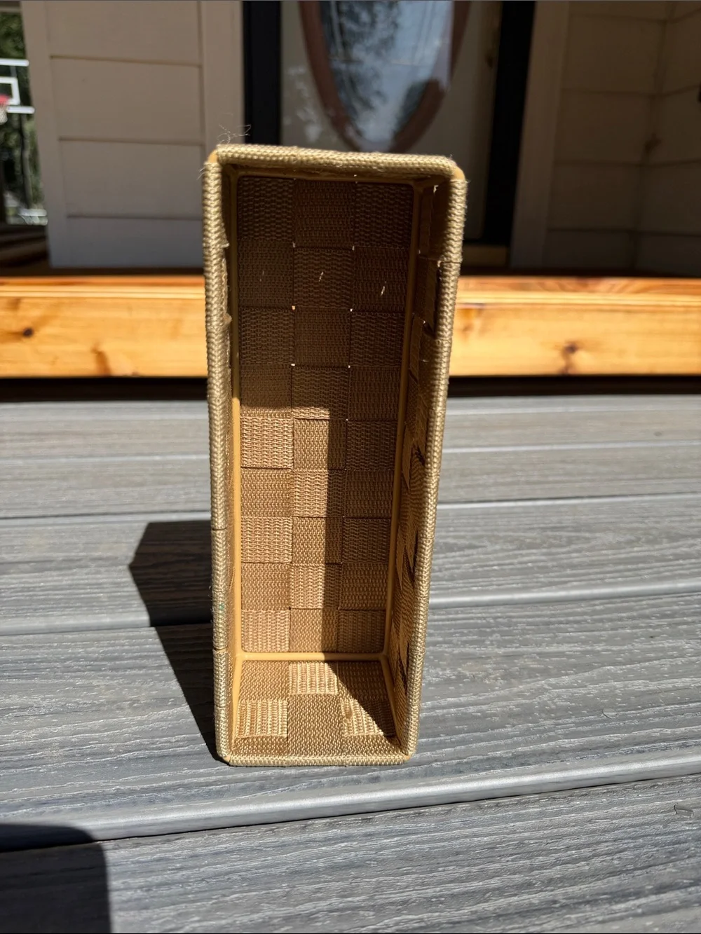 Signature Homestyles Woven Rectangular Organizer Basket in Gold Tone